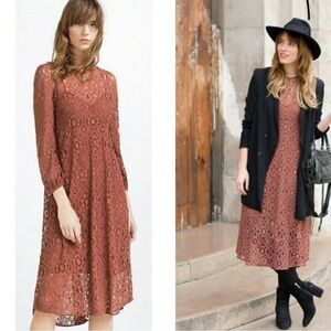 Zara Long Sleeve Lace Dress in Terracotta